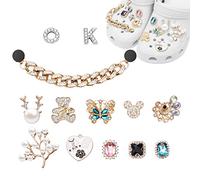 13PCS Crystal Diamond Shoe Charms with Metal Chain for Shoes, Jewelry Fashion Shoe Decoration Charms for Ladies, Bling Shoe Charms Fits Clog Sandals, Cute CLOG Charms Party Gift for Women Girls