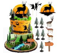 13PCS Deer Hunting Cake Topper Deer Hunter Cake Decoration Set Deer Tree Green Camo Hunting Birthday Decorations for Camo Camping Hunting Birthday Baby Shower Party Supplies