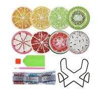 13Pcs Diamond Painting Coasters Kit Decorative Fruit Pattern Diamond Art Coasters Kits with Holder Round Small Tabletop Protection DIY Coater Craft for Table Office Decor DIY Gift
