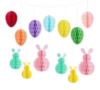 13Pcs Easter Decorations Easter Eggs Honeycomb Balls 3D Bunny Honeycomb Pendants Hanging Paper Ornaments Rabbit Easter Hanging Decorations Egg Hunt Supplies for Home Tree Window Wall Door Party Favour