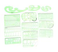 13Pcs Geometric Drawing Templates, Clear Green Plastic Stencils for Artists, Designers, Engineers, Students, Ideal for School and Office Supplies