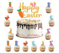 13Pcs Happy Easter Cake Topper, Carrot Bunny Cupcake Toppers, Cute Rabbit Carrot Bunny Cupcake Picks, Easter Carrot Cake Decorations for Baby Shower Kids Birthday Party Cake Decorations Supplies