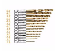 13pcs Hss Cobalt Jobber Drill Bit Set 1/4" Hex Shank 1.5-6.5mm Bits High Speed - High Speed Hardened Steel With A Titanium Coating For Faster Penetration And Increased Durability
