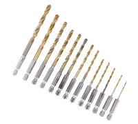 13pcs HSS Twist Drill Bit Assortment Set Titanium Coated Screwdriver Drilling Tools with Hexagonal Handle, 1.5-6.5mm, Power Tool Accessories