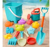 13PCS Kids Beach Toys Set with Collapsible Bucket & Moulds Sand Pit Tools Kit Sand Pit Tools Kit with Rake, 37cm Shovel & Storage for Garden Seaside Play