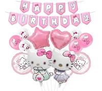 13PCS Kity Party Balloons, Cartoon Cat Foil Balloon Happy Birthday Banner, Cat Theme Birthday Decorations Set with Latex Balloons Party Supplies for Boys Girls Kids