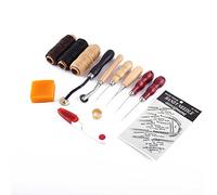 13Pcs Leather Craft Hand Stitching Sewing Tool Kit, Leather Punch and Awl Set with Wax Thread for Beginners, Includes Groover Harness Needles Beeswax for Custom Leather