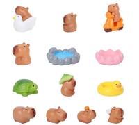 13pcs Mini Little Capybara Figurines Cake Toppers, Cute Tiny Resin Miniature Animals Ornaments Dollhouse Accessories for Micro Landscape Garden Crafts Car Dashboard Decoration Small Birthday Party