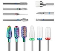 13PCS Nail Drill Bits Set, 3/32” Professional Drill Bits Nail Tech, Tungsten Carbide Diamond Ceramic Efile Nail Bits with Brush, Cuticle Remover Bits for Acrylic Gel Dip Powder Nail Manicure