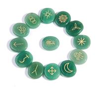 13pcs Natural Crystal Rune Stones Carved Witch Pagan -Aventurine
