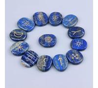 13pcs Natural Crystal Rune Stones Carved Witch Pagan - Lazuli