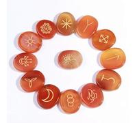 13pcs Natural Crystal Rune Stones Carved Witch Pagan -Red Agate