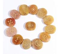 13pcs Natural Crystal Rune Stones Carved Witch Pagan -Topaz