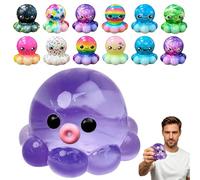 13PCS Octopus Squeeze, Sensory for Everyone, Set of 1 Bubble Pop Squeezes in Transparent Purple and 12 Randomly Colored Mini Octopus Squeezes, Hand Exercise for Office and Breaks