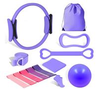 13pcs Pilates Equipment Set, Home Pilates Kit for Women with Pilates Ring, Highly Elastic Resistance Bands & Mini Ball, Complete Pilates Set for Full Body Workout (Purple)