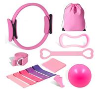 13pcs Pilates Equipment Set, Home Pilates Kit for Women with Pilates Ring, Highly Elastic Resistance Bands & Mini Ball, Complete Pilates Set for Full Body Workout(Pink)