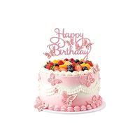 13Pcs Pink 3D Glitter Butterfly Cake Toppers, Happy Birthday Cake Decorations, Butterfly Theme Cupcake Toppers for Girls Women Birthday Party