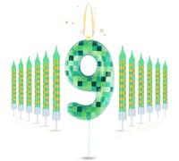 13PCS Pixel Candle Cake Decorations, Green Number 9 Cake Topper Game Birthday Decorations, Green Number Cake Candles for Boys Girls Wedding Baby Shower Video Game Party Supplies