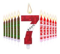 13pcs Pixel Themed Birthday Candle, Video Game Red Number Candles Pixel Print Cupcake Toppers Birthday Decorations for Boys Girls Graduation Wedding Party Supplies (Number 7)