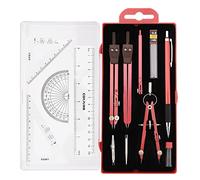13pcs Professional Geometry Set Metal Compass Set Geometry Precision Tool Kit Student Supplies Drafting Tools with Shatterproof Storage Case Protractor Triangle Ruler Set (Red)