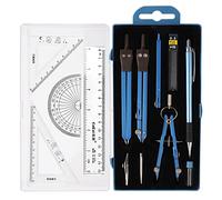 13pcs Professional Geometry Set Metal Compass Set Geometry Precision Tool Kit Student Supplies Drafting Tools with Shatterproof Storage Case Protractor Triangle Ruler Set (Blue)