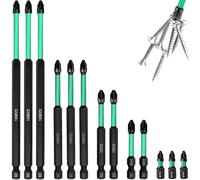 13Pcs PZ2 Impact Driver Bits Set, Magnetic Drill Bits, Heavy Duty Long Pozidriv Screwdriver Set, 150mm 100mm 75mm 50mm 25mm, Black Oxide Coated