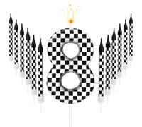13pcs Racing Cars Birthday Candles, Black and White Checkered Candles Birthday Number Candle Cake Topper for Boys Kids Baby Shower Racing Car Theme Party Decoration Supplies (Number 8)