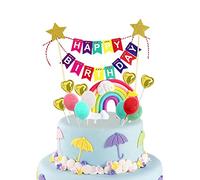13Pcs Rainbow Cake Toppers - Personalized Birthday Cake Toppers with Mini Bunting Banner and Balloons for Love Heart Party