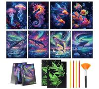 13pcs Rainbow Scratch Cards, Whales Sea Animals Glow in The Dark Scratch Art Cards with Scratch Art Tools, Scratch Art for Adults Kids Christmas Birthday Creative Gift (Style-01)