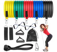 13Pcs Resistance Bands Set with 2 Foam Handles -Resistance Tubes Kit for Fitness, Strength, Yoga, Stackable up 30lb, 2 Ankle Straps Elastic Home Gym Equipment for Men Women