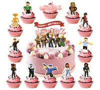 13pcs Rob Red Game Birthday Cake Toppers, Party Supplies Cake Decorations, 1 Large Cake Decoration and 12pcs Cupcake Toppers for Video Game Fans, Happy Birthday Cake Decor for Kids Boy Girl