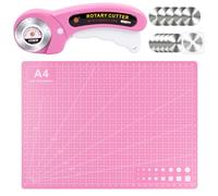 13PCS Rotary Cutter Kit 45mm Rotary Cutter for Fabric, Pink | 10pcs Extra Blades, A4 Cutting Mat, Ergonomic Handle Rolling Cutter with Safety Lock for Sewing, Fabric, Leather, Quilting