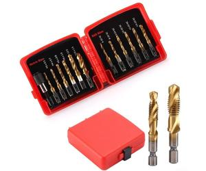 13PCS SAE and Metric Tap Drill Bits Set with Hex Shank Quick Change Adapter for Use in Multiple Drilling and Threading Applications