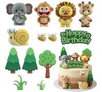 13Pcs Safari Animal Cake Toppers - Jungle Wild One Cake Decorations Set