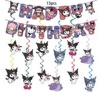 (13pcs) Sanrio Kuromi Party Supplies, Birthday Banner, Hanging Swirls For Kuromi Party Decorations,Kuromi birthday party decorations