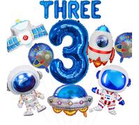 13pcs Space Balloons Party Decorations, Number 3 Boy Birthday Party Supplies, Astronaut Rocket Satellite Outer Space Foil Balloon, Kids Baby Shower Universe Themed Balloons Decoration (Number 3)