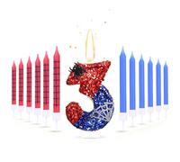 13PCS Spider Candle Cake Decorations, Spider Number 3 Cake Topper Birthday Decorations, Blue Red Number Cake Candles Suitable for Spider Theme Birthday Anniversary Wedding Party Graduation Party
