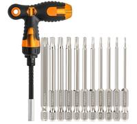 13Pcs Torx Screwdriver Sets Hakkin Torx Bit Set with Ratchet Screwdriver 75mm Torx Security Bit Set S2 Steel T6-T40 Magnetic Tamper Proof Bits for Screwdrivers, Impact Drill, Ratchet Wrench etc