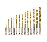 13pcs Twist Drill Bit Set 1.5-6.5mm Titanium Coated HSS Gun Drill Bit 1/4" Shank Sharpen Drill Bits Woodworking Hole Cutter