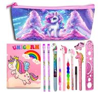13Pcs Unicorn Theme Stationery Gift Set For Girls Multipurpose Pouch Stationery Set for Kids Girls - Cute School Supplies part Favor Return Gift Set Pouch,Diary, Pens, Erasers & Ruler For Kanya Pujan