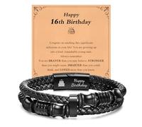 13th 16th 18th 21st 30th 40th Birthday Gifts for Men Boys, Leather Bracelet Engraved Happy Birthday Gifts for Son Grandson Dad Nephew Husband Brother Friend