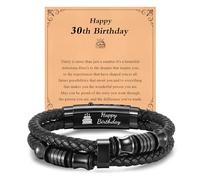 13th 16th 18th 21st 30th 40th Birthday Gifts for Men Boys, Leather Bracelet Engraved Happy Birthday Gifts for Son Dad Grandson Brother Nephew Husband Friend