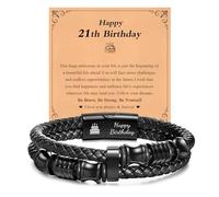 13th 16th 18th 21st 30th 40th Birthday Gifts for Men Boys, Leather Bracelet Engraved Happy Birthday Gifts for Son Grandson Brother Dad Nephew Uncle Husband Friend