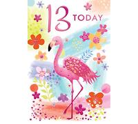 13th Age 13 Today Bright Flamingo Female Happy Birthday Card Lovely Verse