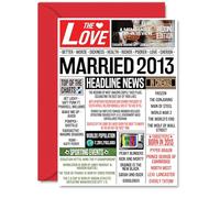 13th Anniversary Card for Men Women - Married 2013 Newspaper - 13 Year Wedding Anniversary Card for Husband Companion Wife Partner, A5 Anniversaries Greeting Cards