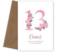 13th Anniversary Card for Wife Husband - Floral Number 13 with Custom Names - Celebrate Anniversaries with 13th Anniversary Card for Couple - 13 Years as Husband and Wife