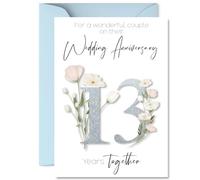 13th Anniversary Card for Women and Men, Fancy Floral Flowers