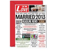 13th Anniversary Card for Women and Men, Married 2013 Newspaper