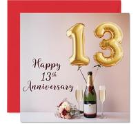 13th Anniversary Card for Women Men - Balloons & Bottle of Bubbly - Happy 13 Year Anniversary Card for Boyfriend Girlfriend Partner Wife, 145mm Wedding Anniversaries Greeting Cards