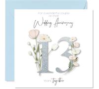 13th Anniversary Card for Women Men - Fancy Floral Flowers - Happy 13 Year Anniversary Card for Daughter Family Friends Son, 145mm Wedding Anniversaries Greeting Cards